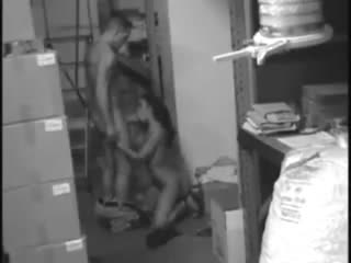 sex in a warehouse from a security camera.